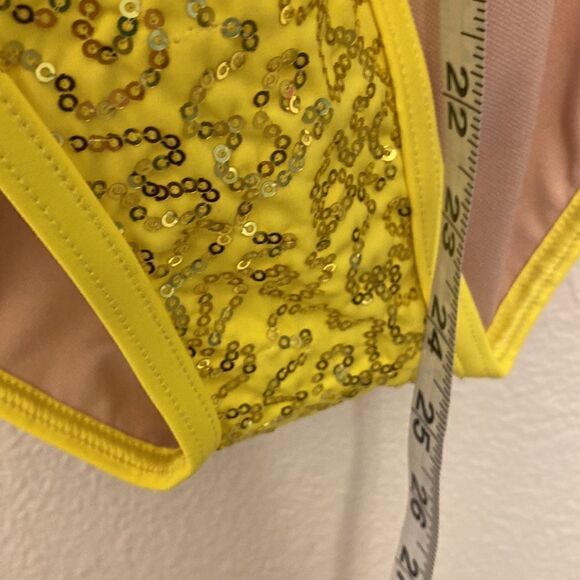 Weissman Elite Dance costume yellow sequin Feather Bustle Leotard SQ11458 XSA - Picture 3 of 8